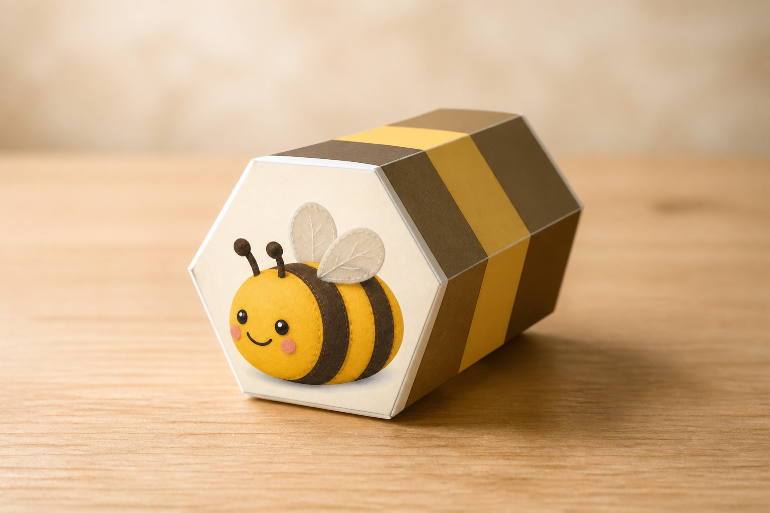 Собранный шестигранный бумажный 3D-сквиш с пчёлкой