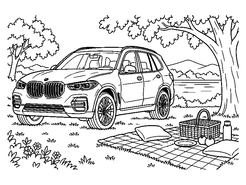 Раскраска BMW: bmw у места для пикника