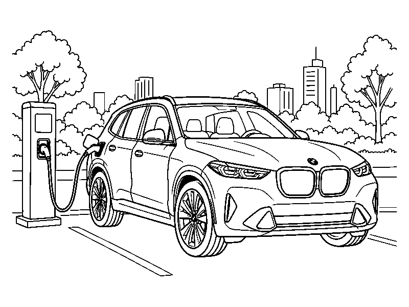 Раскраска BMW: электрический bmw на зарядке