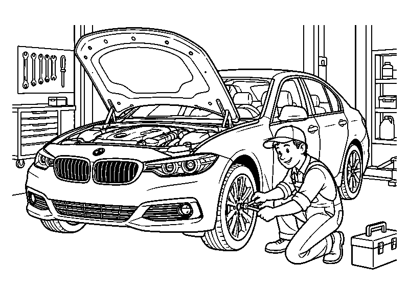 Раскраска BMW: bmw в мастерской