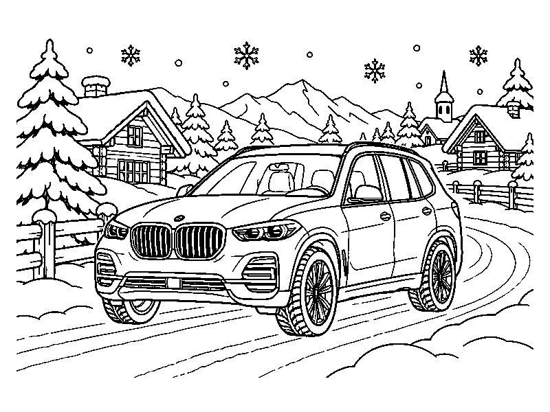 Раскраска BMW: bmw на снежной дороге