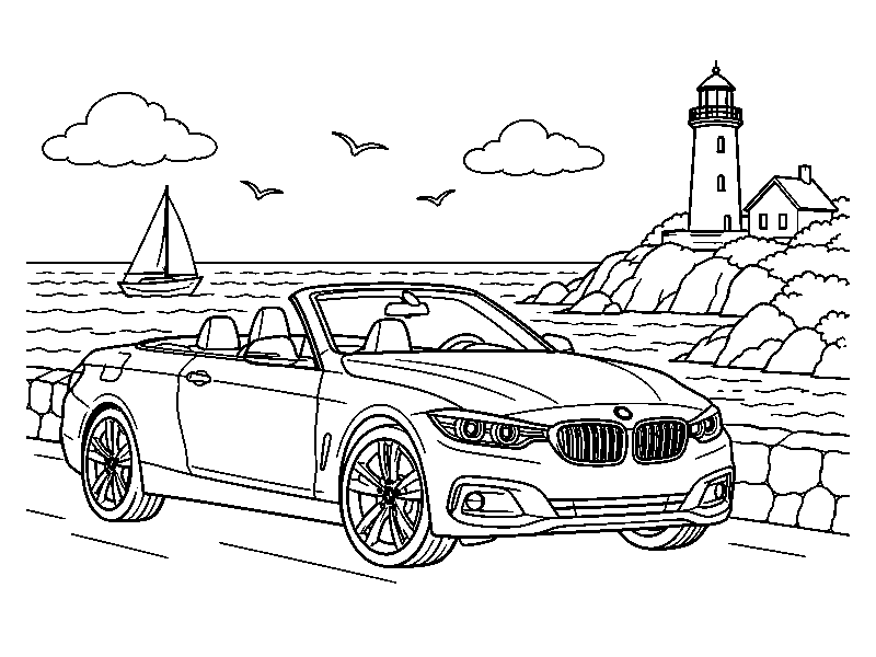 Раскраска BMW: bmw у маяка