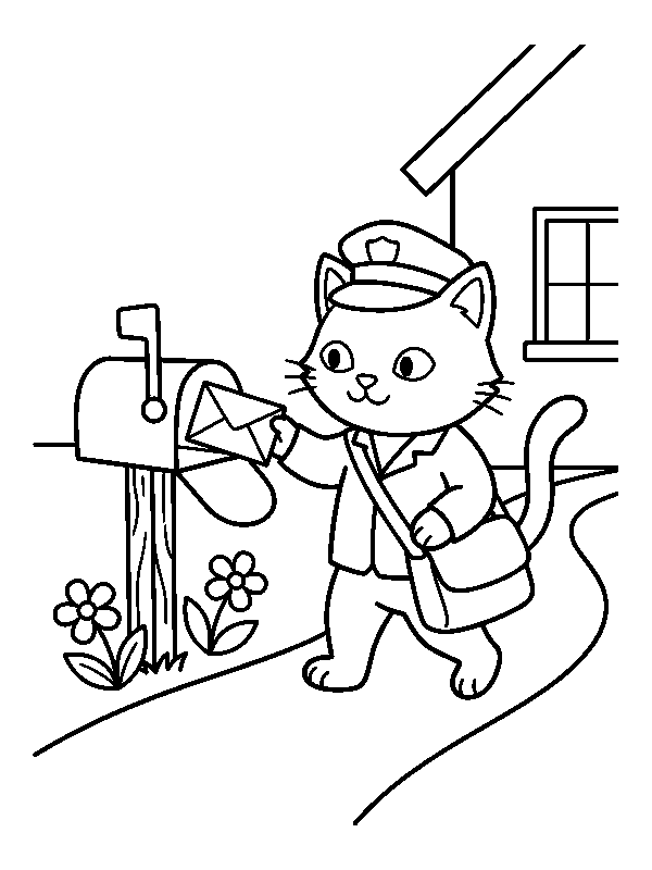 Кот-почтальон кладёт письмо в почтовый ящик