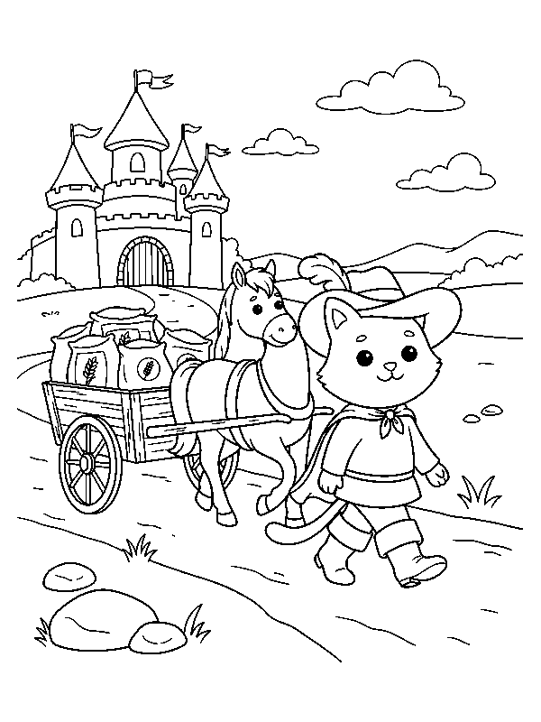 Кот в сапогах, раскраска для детей