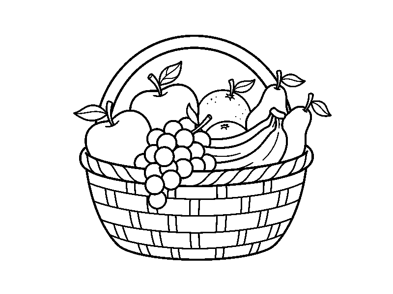 Корзина фруктов, раскраска для детей