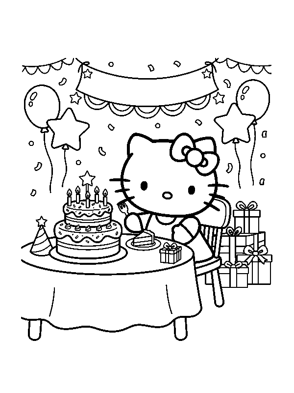 Праздник Hello Kitty, раскраска для детей