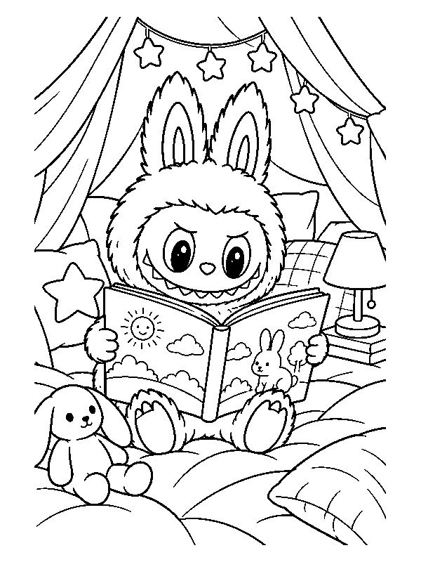 Раскраска Лабубу: лабубу читает книгу