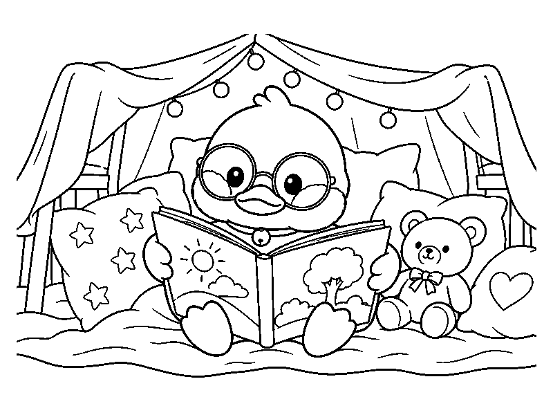 Раскраска Лалафанфан: уточка читает книгу