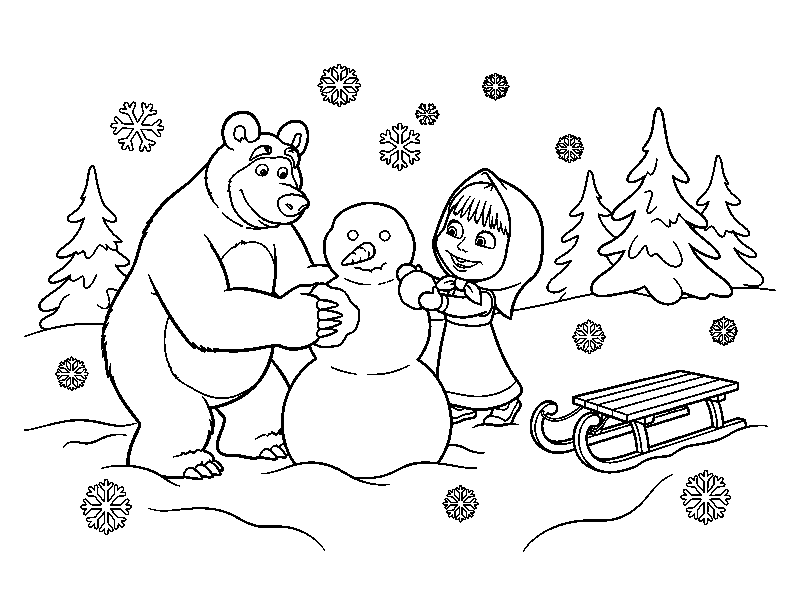 Зимняя прогулка, раскраска для детей