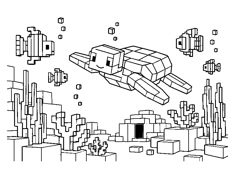 Раскраска Minecraft: подводный мир