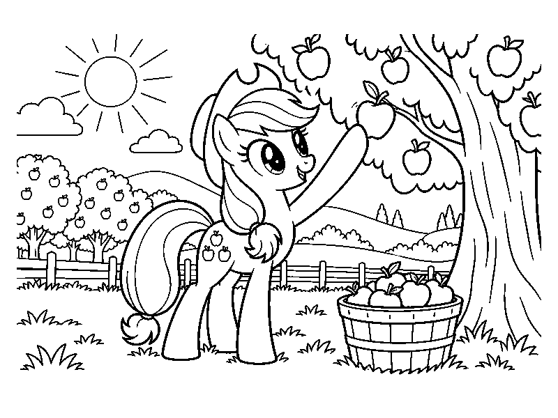 Раскраска My Little Pony: эпплджек собирает яблоки
