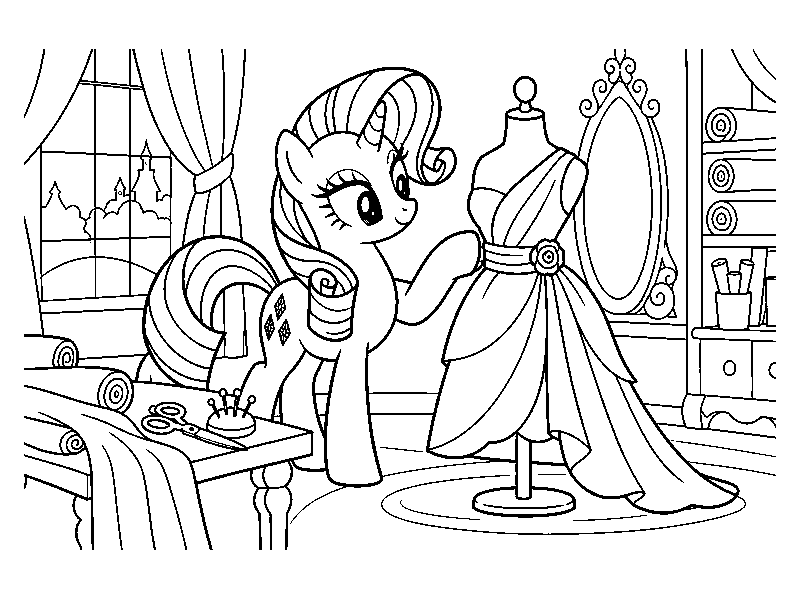 Раскраска My Little Pony: рарити создаёт платье