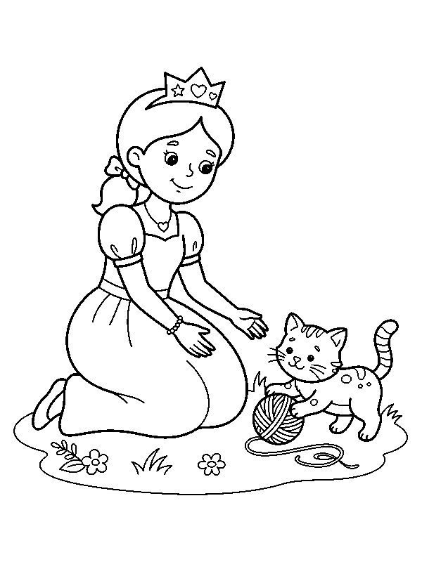 Принцесса играет с котёнком и клубком