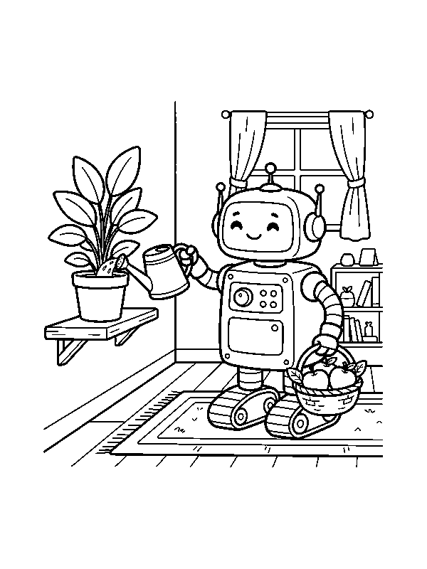 Робот-помощник, раскраска для детей