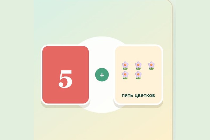 Игровой экран «Найди пару: Число и количество»
