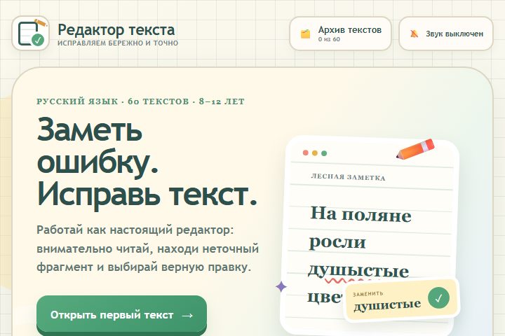 Игровой экран «Редактор текста»