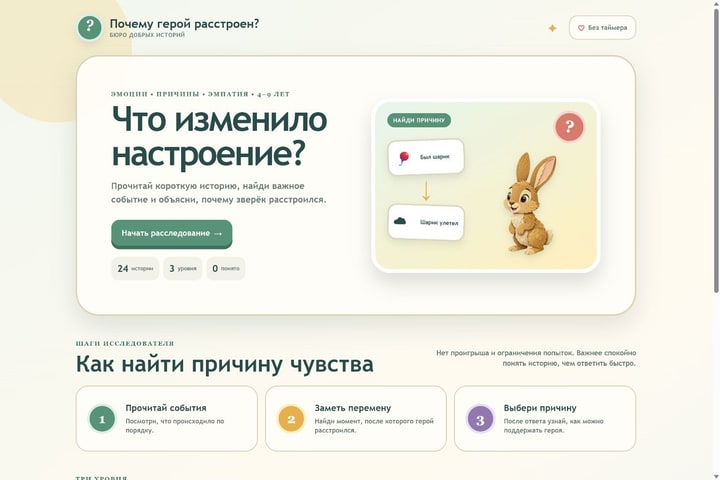 Игровой экран «Почему герой расстроен?»