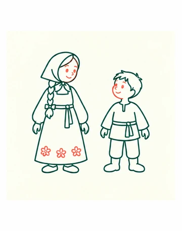 Контур к уроку «Как нарисовать Алёнушку и братца Иванушку»