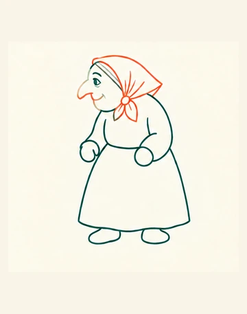 Новые коралловые лицо с длинным носом, волосы и платок Бабы-яги.