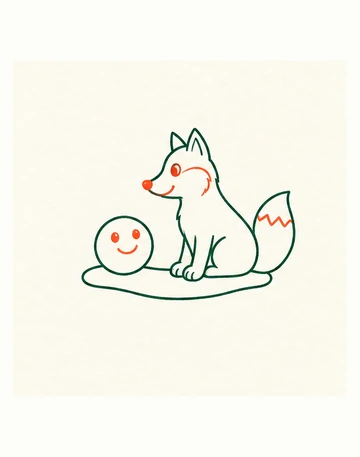 Коралловые лица Колобка и лисы, линия щеки и граница кончика хвоста.