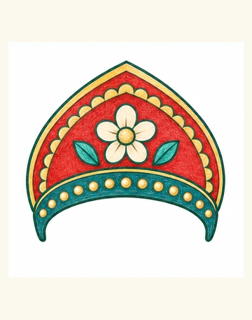Кокошник в красных и бирюзовых тонах с кремовым цветком