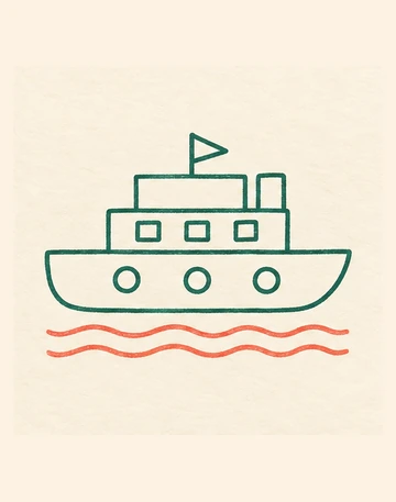 Под готовым контуром корабля появились две волнистые линии воды.