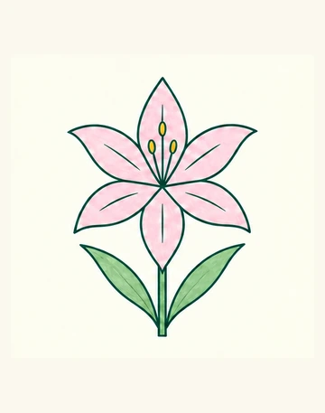 Розовая лилия с зелёными листьями и жёлтыми тычинками