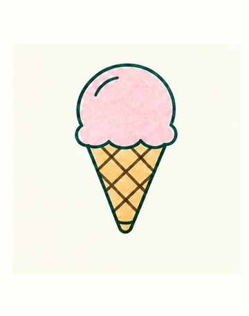 Розовый шарик мороженого в охристом вафельном рожке.