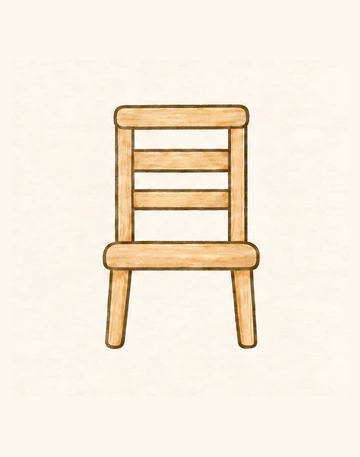 Медовый деревянный стул с двумя видимыми ножками и двумя планками спинки.