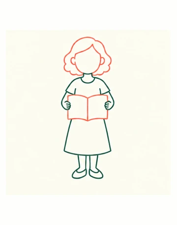 Новые коралловые волосы, уши и раскрытая книга перед воспитательницей.